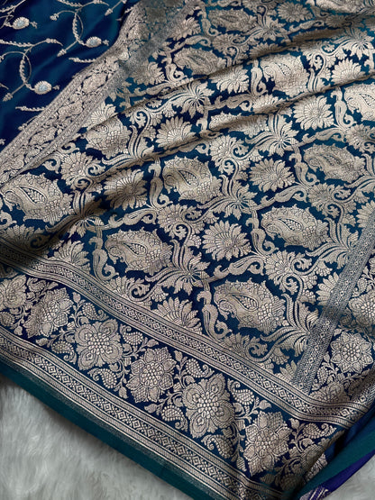 Peacock Shades Banarasi Jaal Pattern Floral Minakari Mashru Silk Saree MSM-103