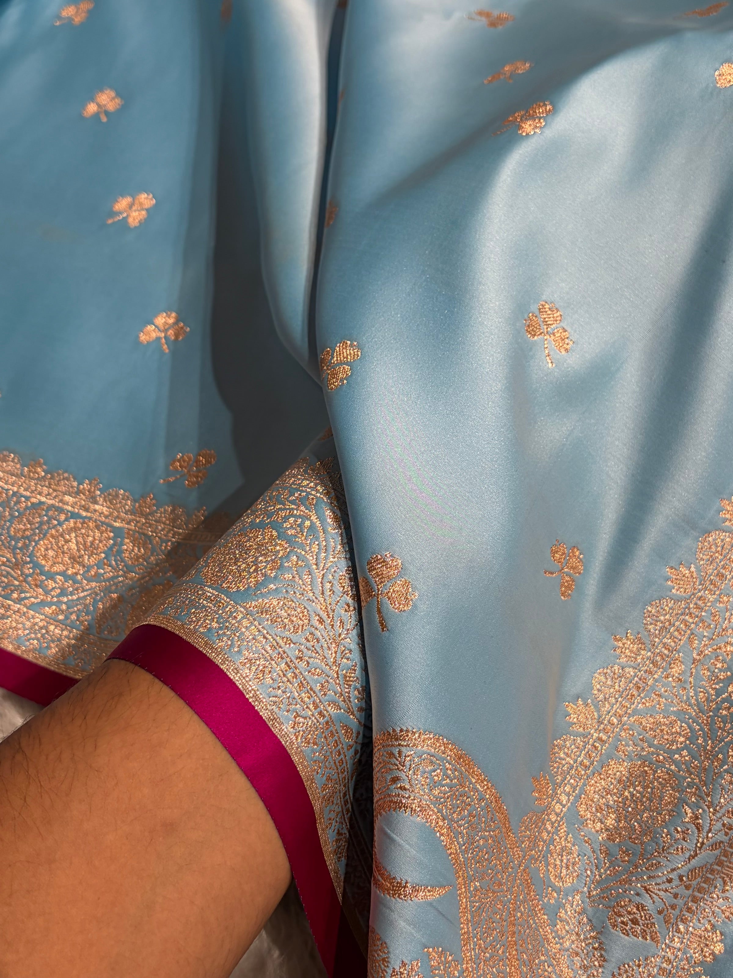 Banarasi Sky Blue Booti Katan Silk Saree SK09
