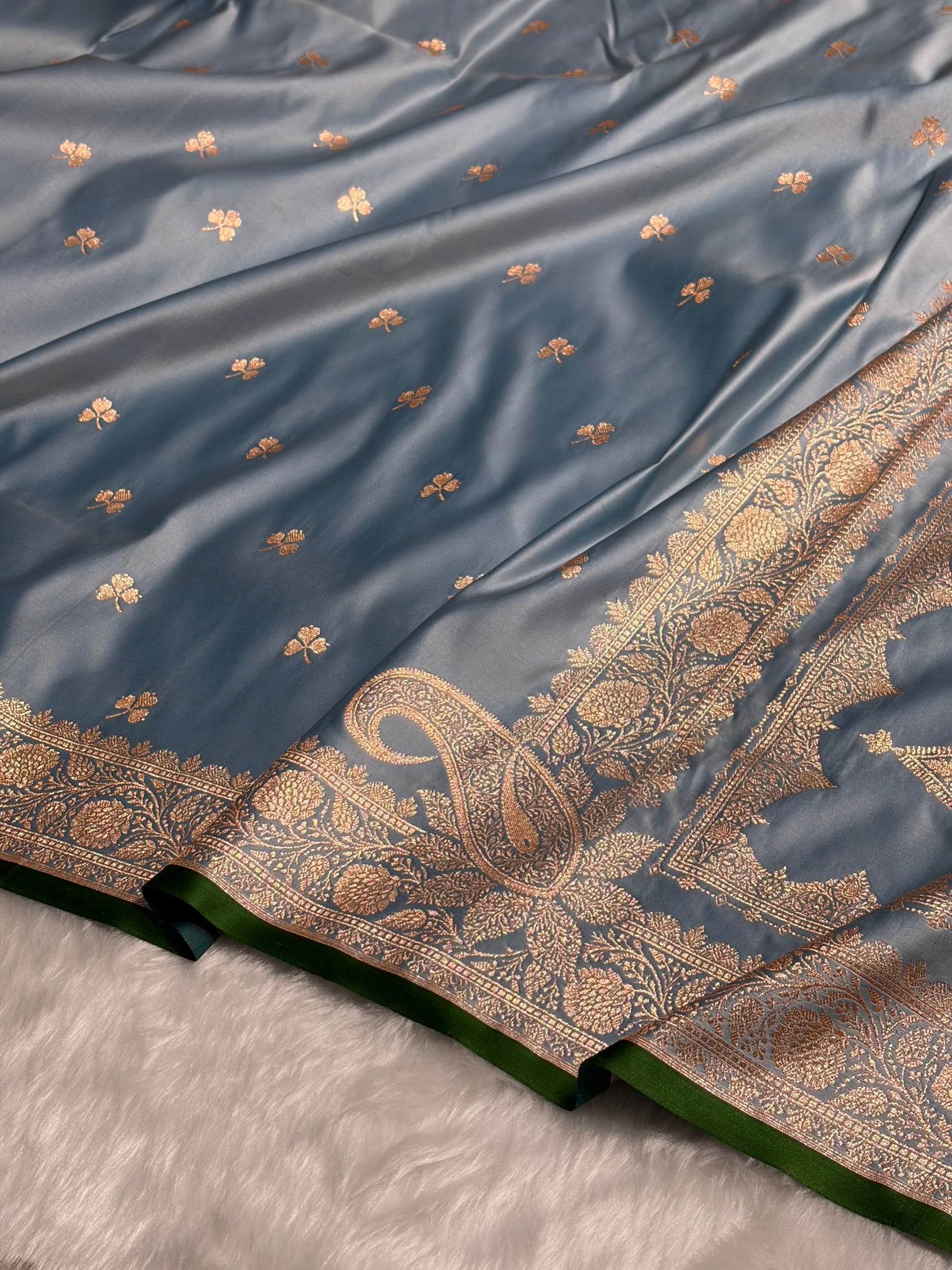 Nile Blue Booti Katan Silk Saree SK09