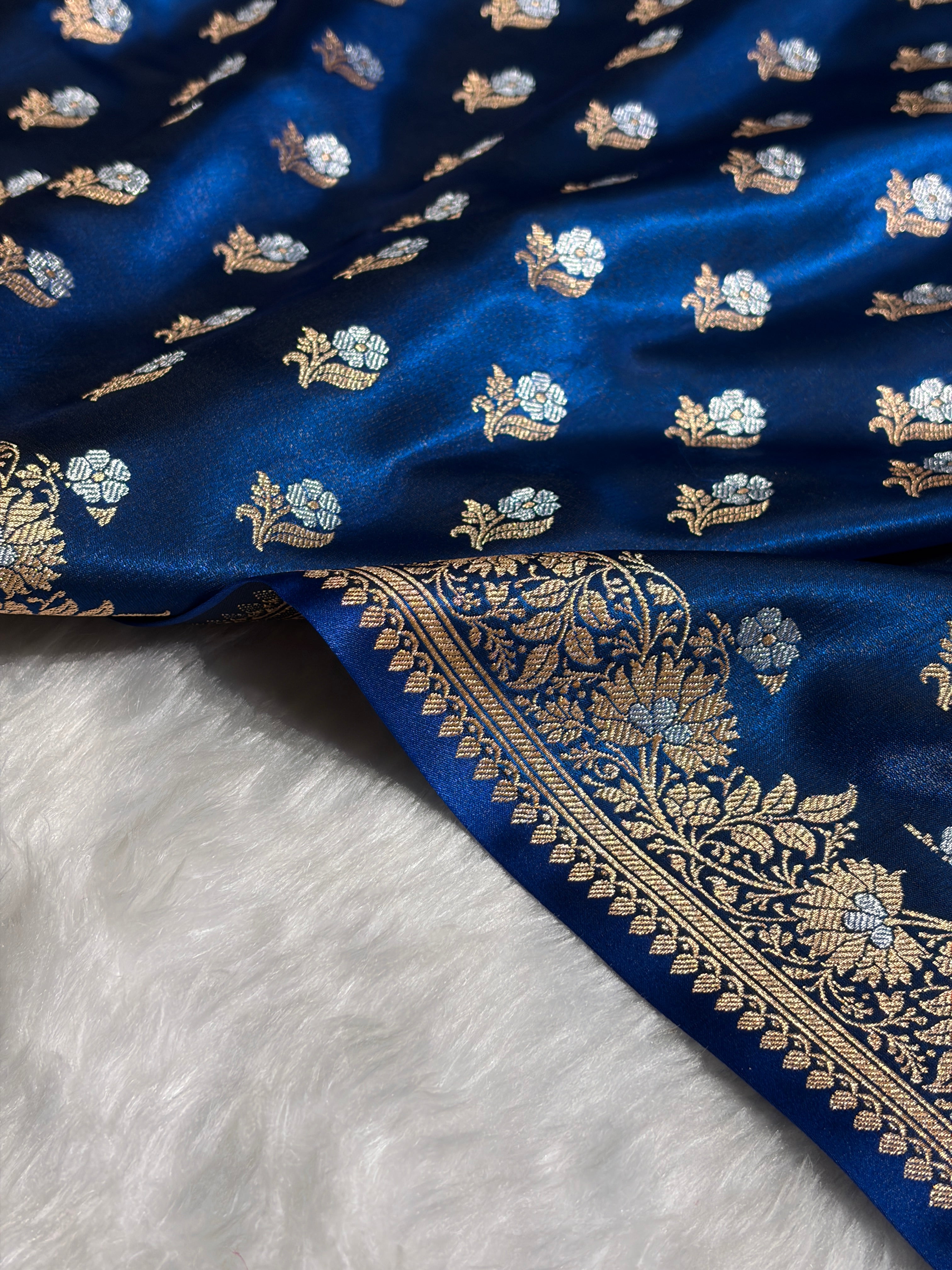 Banarasi Satin Silk Meena Boota in German Blue Shades SS38