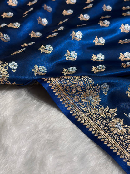 Banarasi Satin Silk Meena Boota in German Blue Shades SS38