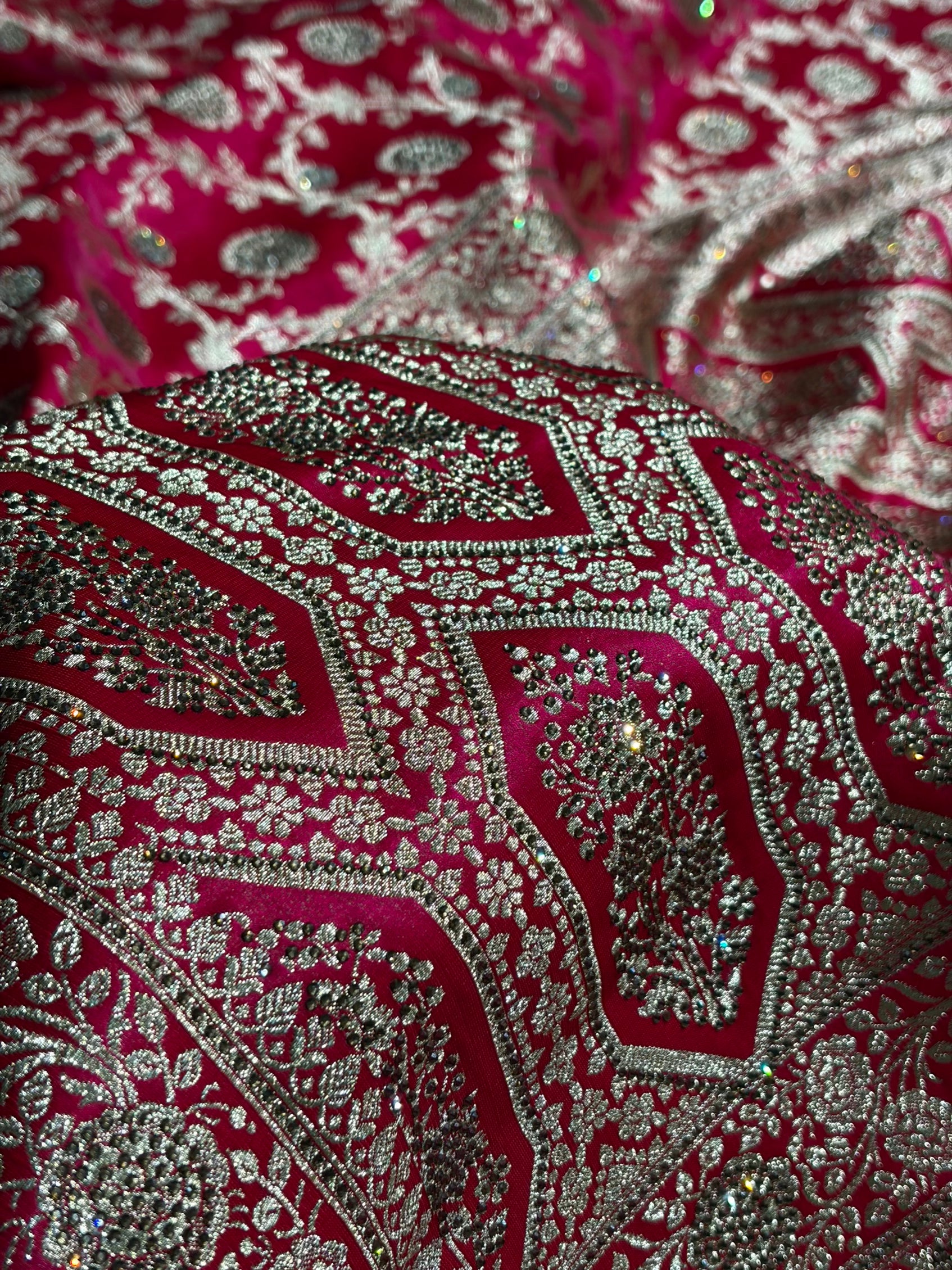 Cross Rani With Swarovski Work Jaal Pattern Satin Silk Saree BSS15