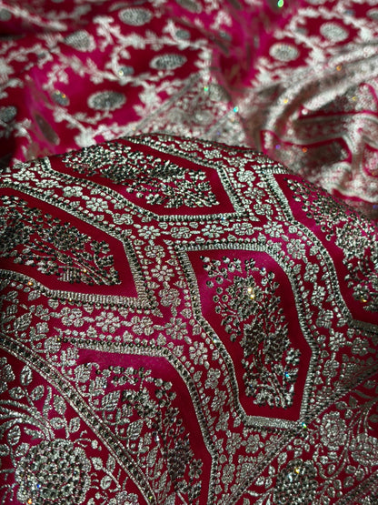 Cross Rani With Swarovski Work Jaal Pattern Satin Silk Saree BSS15