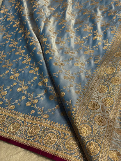 Nile Blue  Cross Satin Katan Silk Saree SK17
