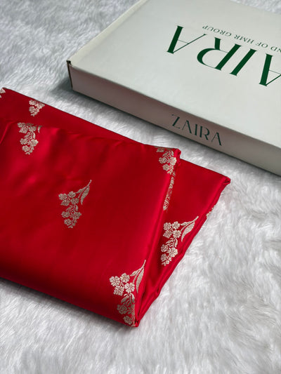 Red Boota With Floral Border Mashru Silk Saree MSM-97