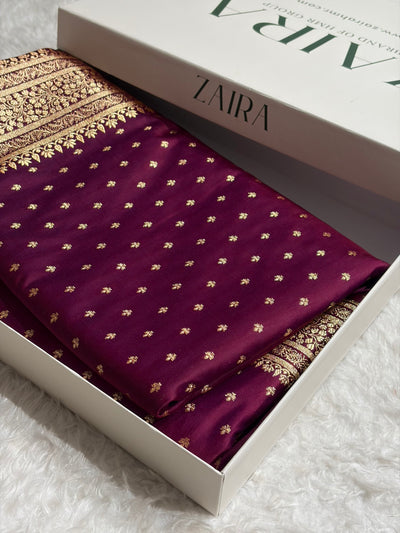 Banarasi Satin Katan Saree in Cross Garnet Shades SK88