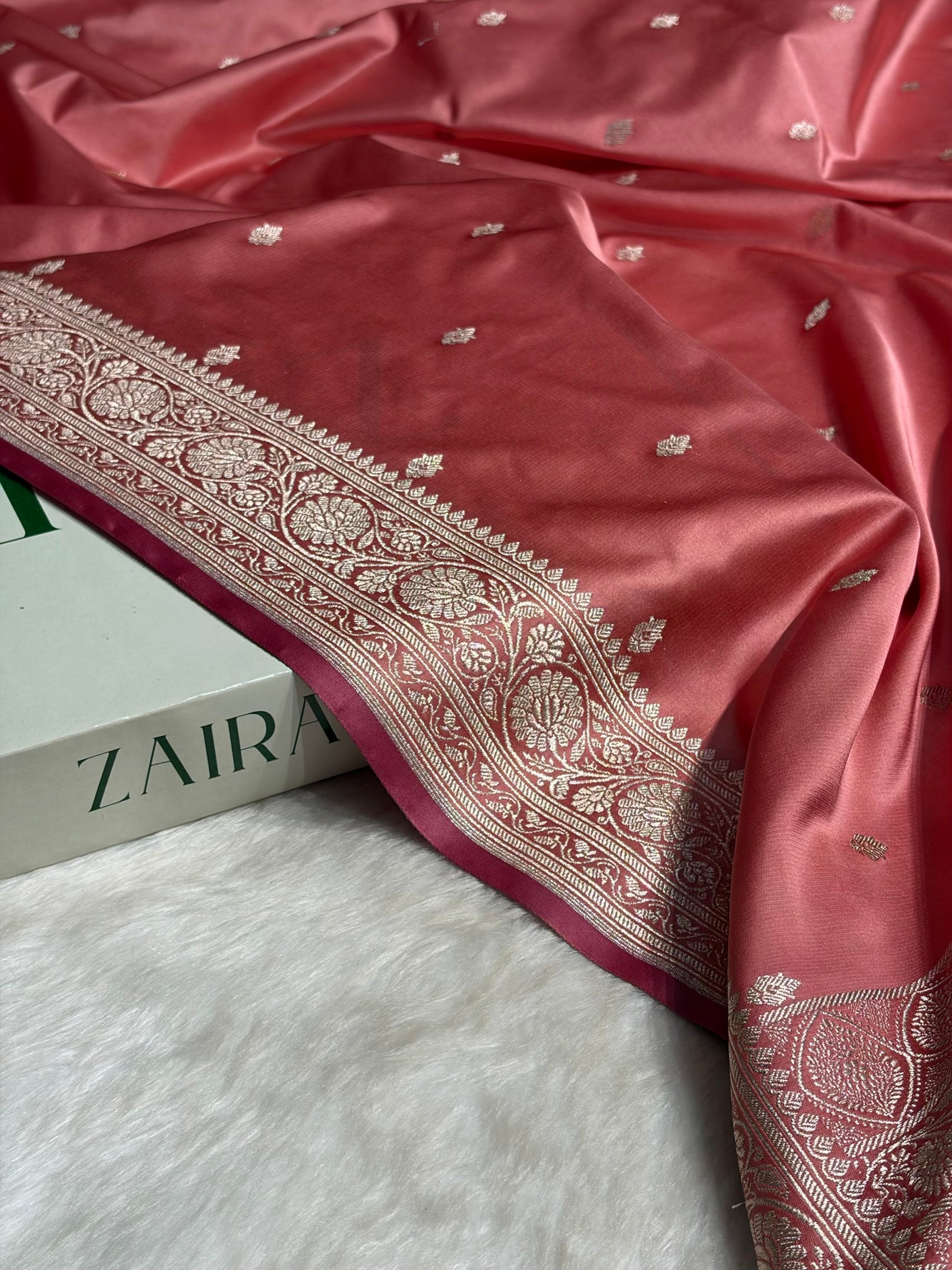 Peach Shades Booti Mashru Silk Saree MS68