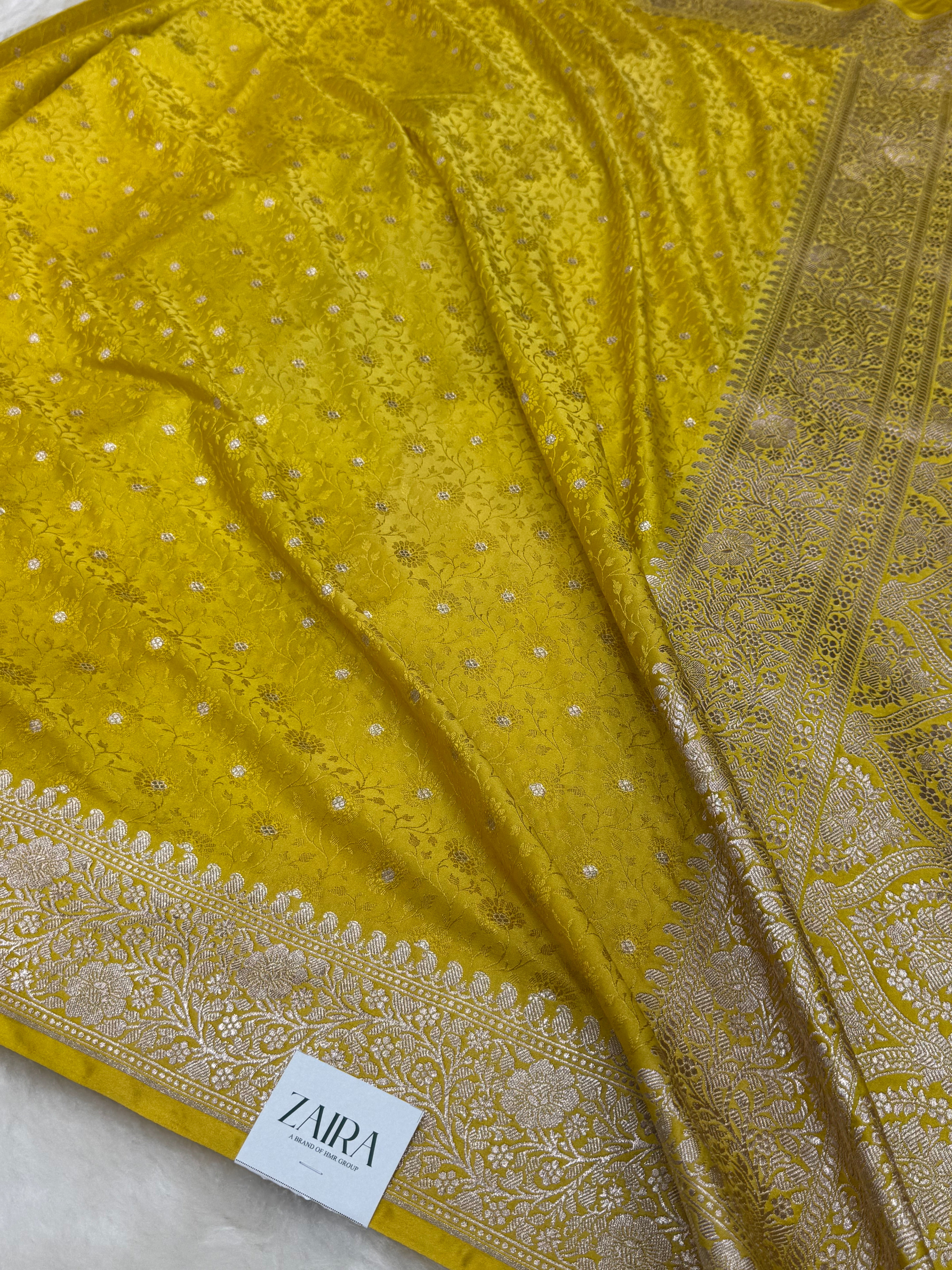 Mustard Yellow Shades Booti Tanchoi Mashru Silk Saree