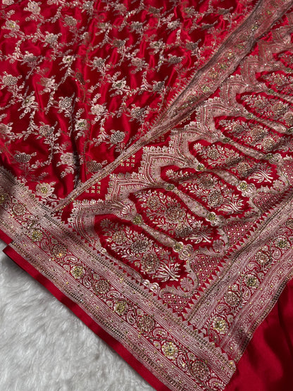 Red Mashru Silk with Ari and swarovski work