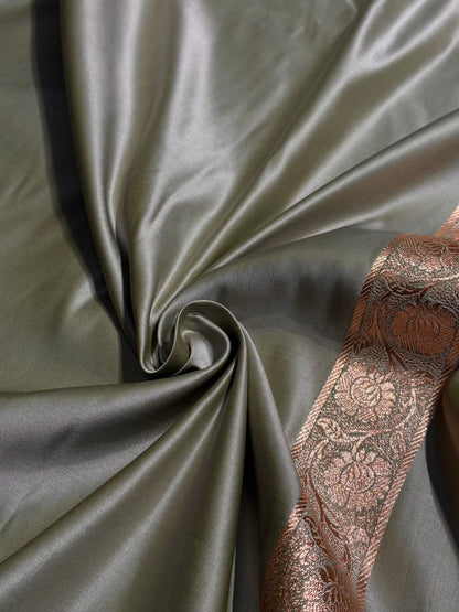 Light Green Jaal Pattern Satin Katan Silk Saree SK25