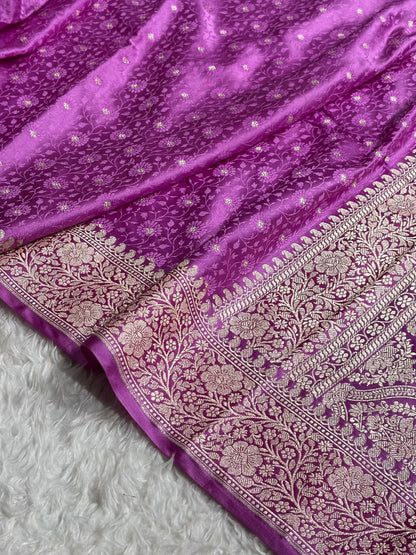 Banarasi Lavender Shades Booti Tanchoi Mashru Silk Saree