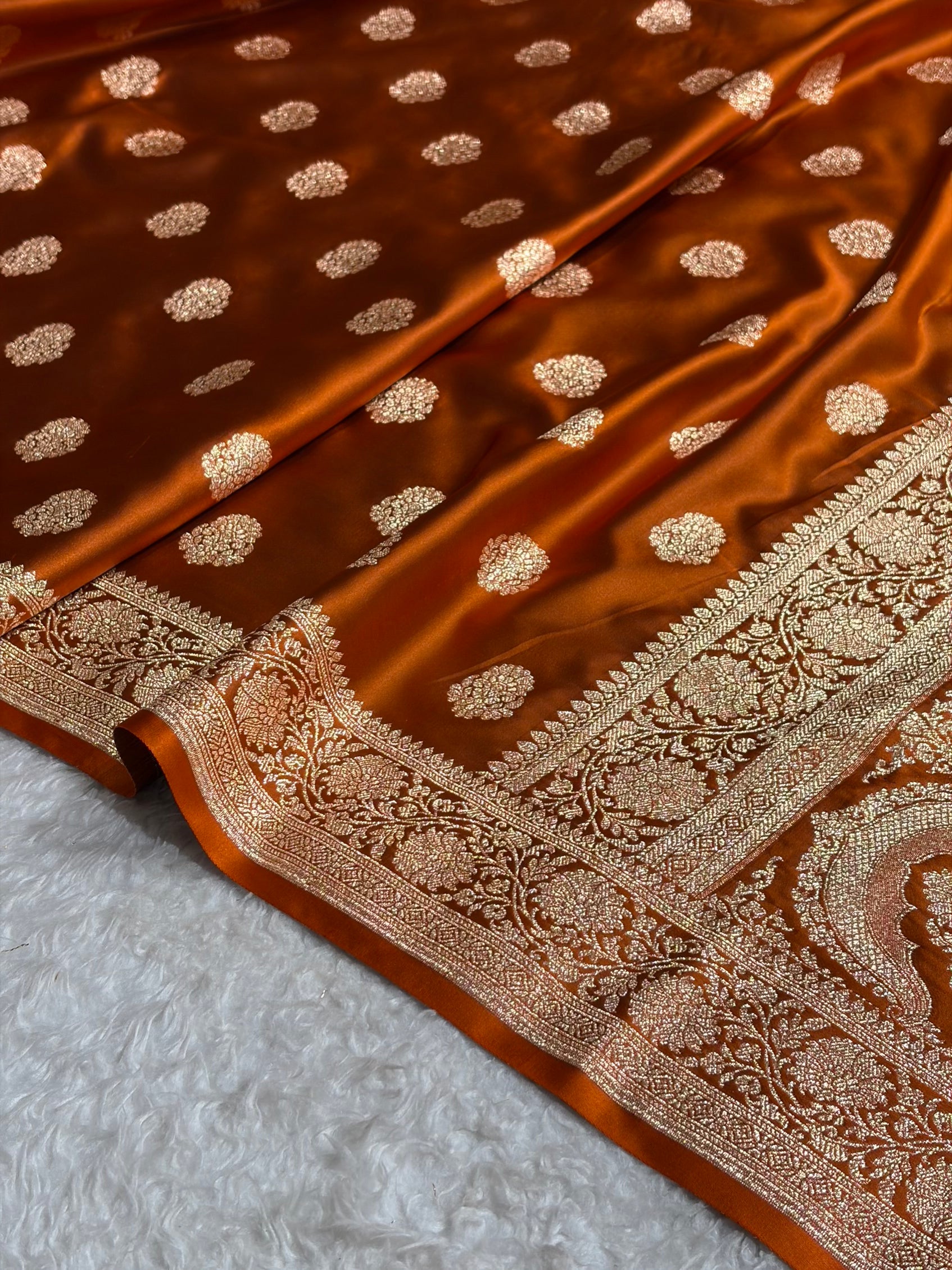Banarasi Satin Katan Saree With Boota in Rust Shades SK109