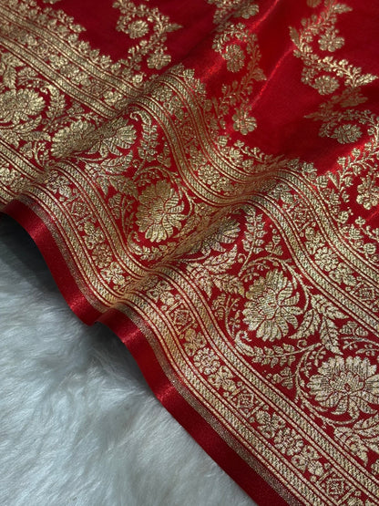 Ruby Red Shades Banarasi Satin Silk Saree SS32