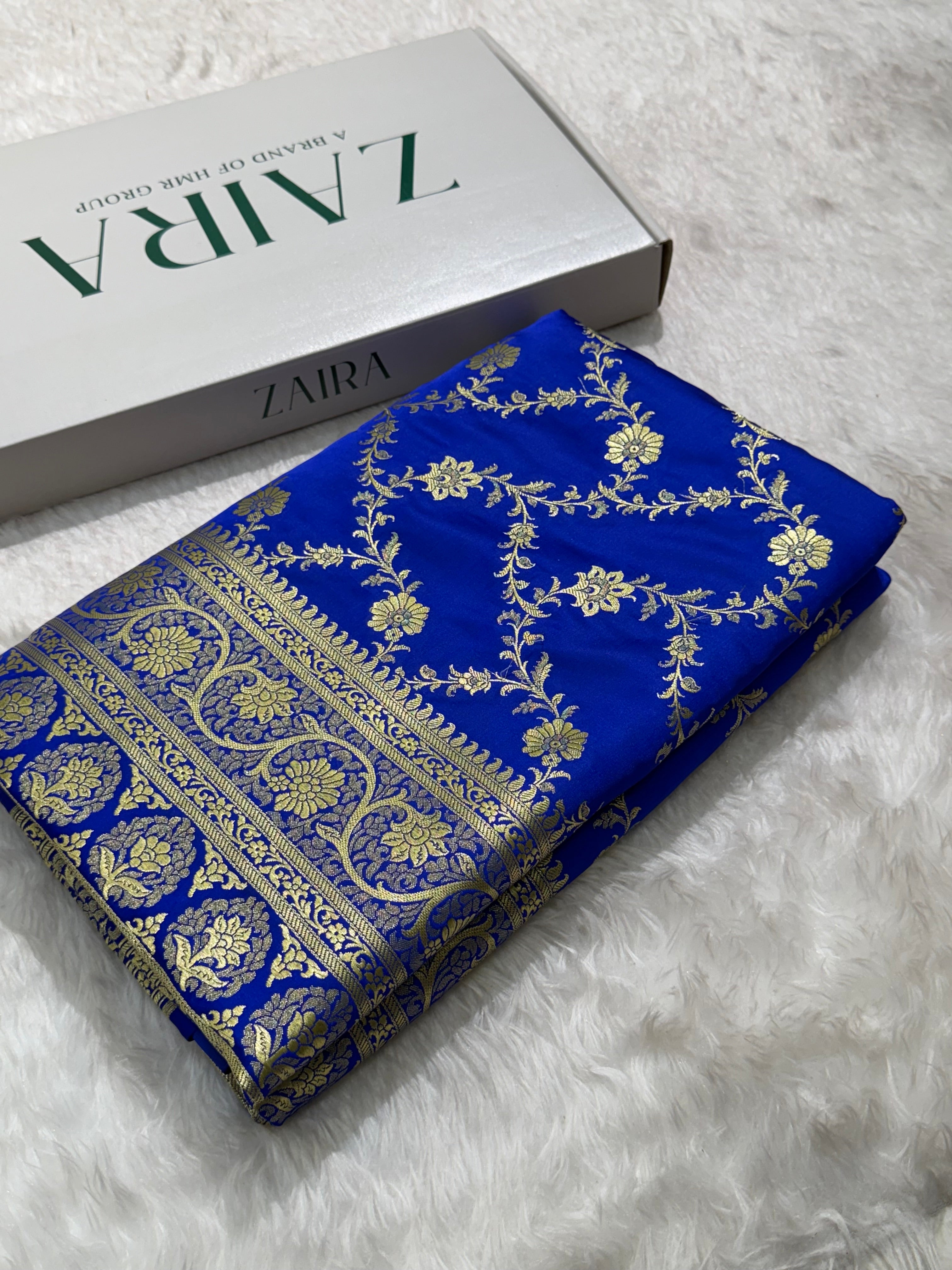 Premium Royal Blue Banarasi Jaal Katan Silk Saree