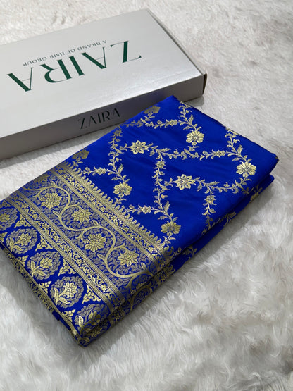 Premium Royal Blue Banarasi Jaal Katan Silk Saree