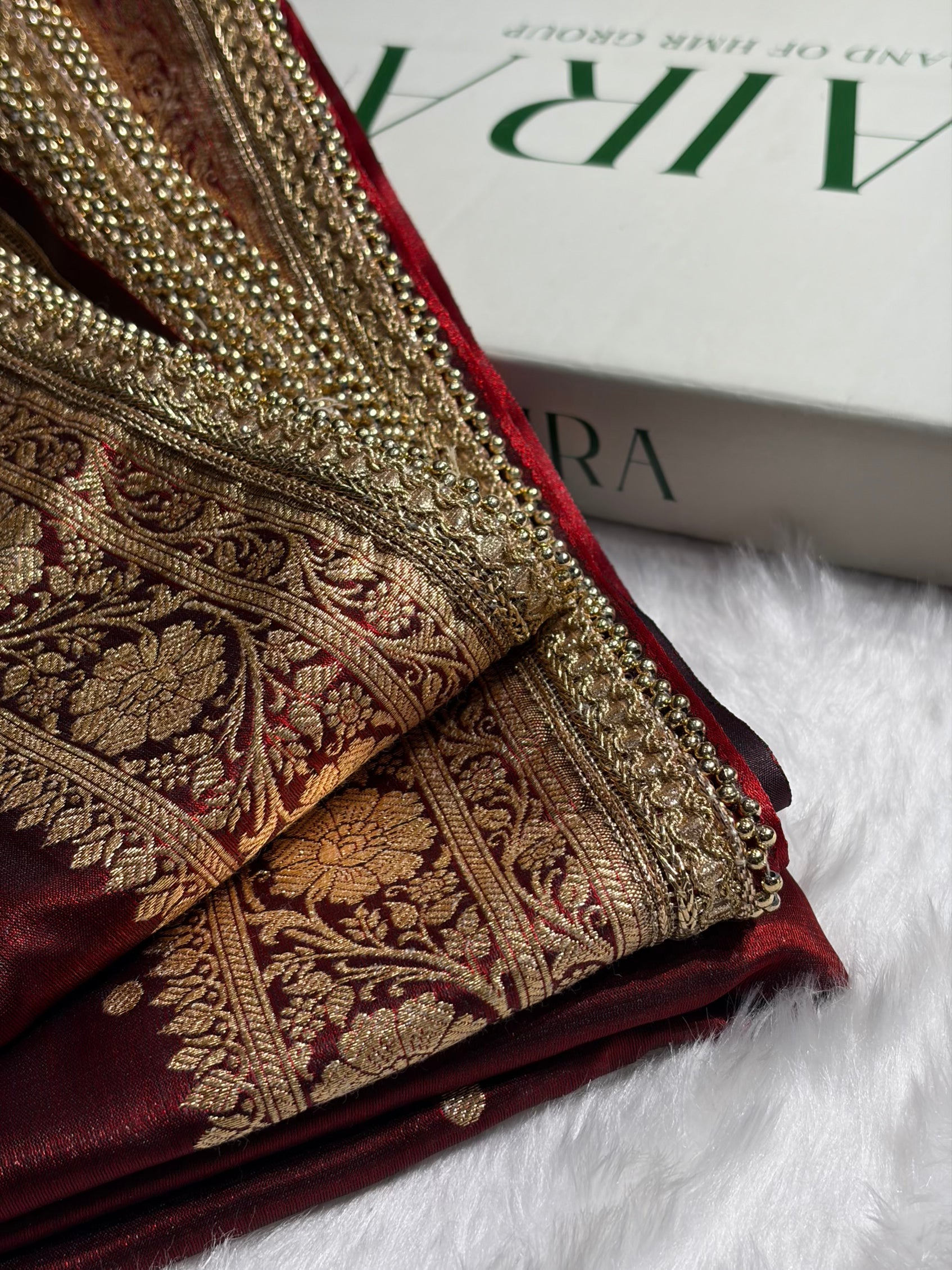 Satin Silk Dot Booti in Maroon Shades With Gotta Patti SSGP08