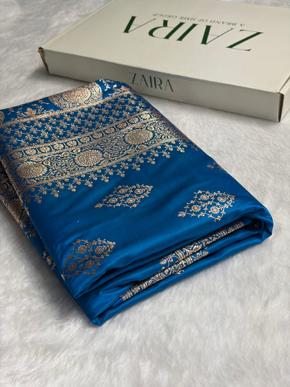 Firozi Floral Boota Satin Katan Silk saree SK35