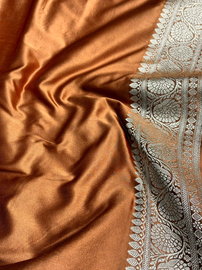 Dark Rust Shades Jaal Pattern Mashru Silk Saree