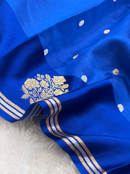 Royal Blue Handwoven Kaduwa Pure Katan Paper Silk RM-01