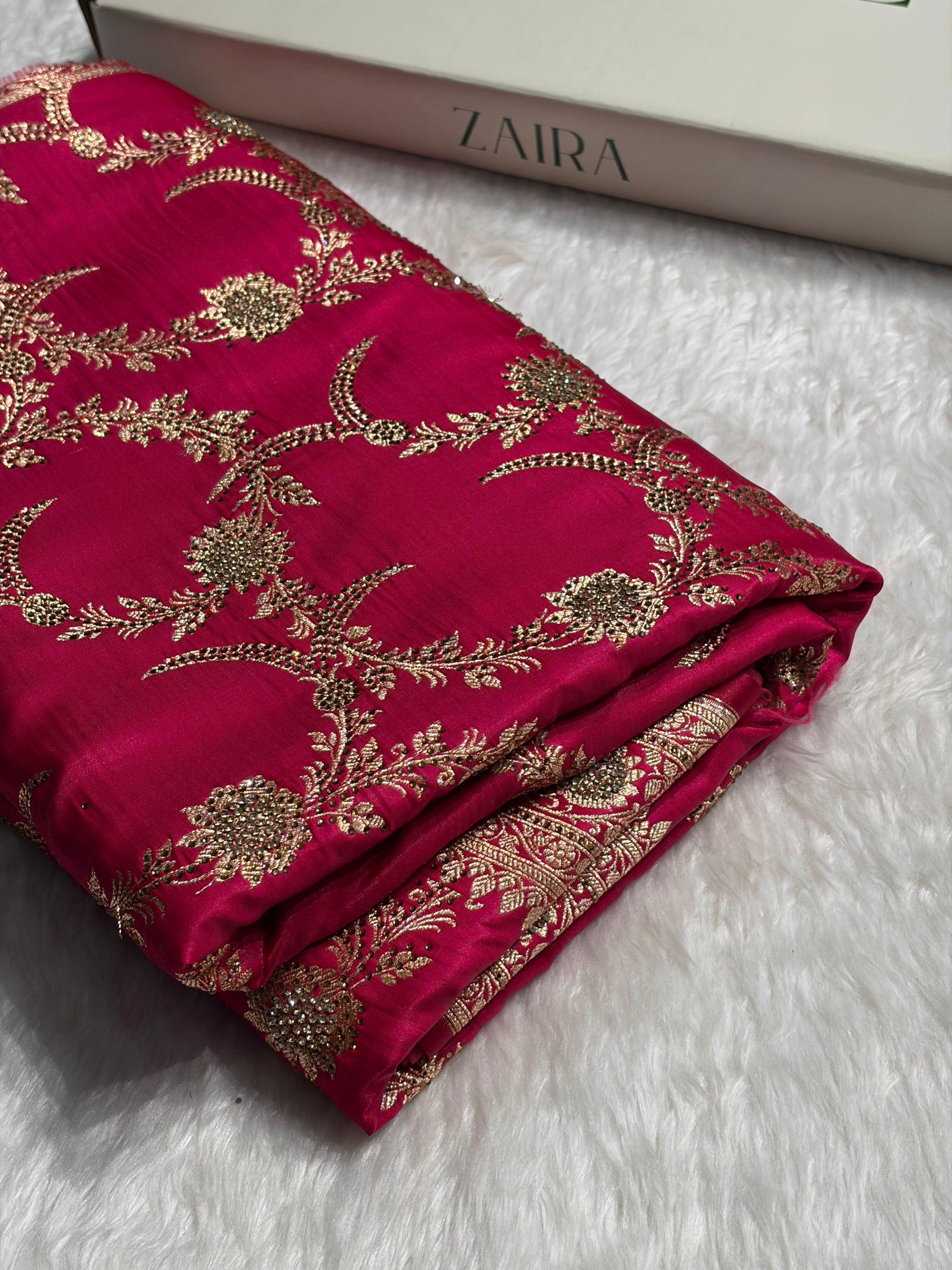 Rani Shades Swarovski Work Jaal Pattern Satin Silk Saree SS18