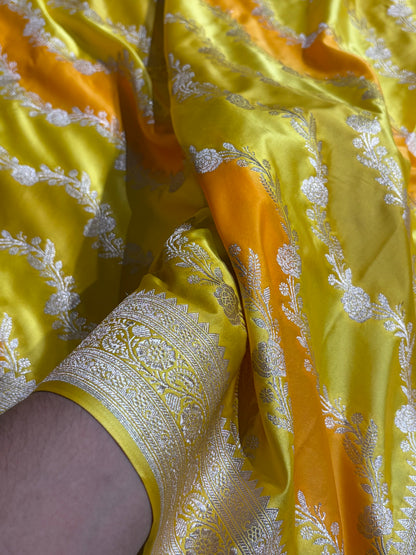Mustard Rangkat Mashru Silk Saree With Cross Pattern MSRK03