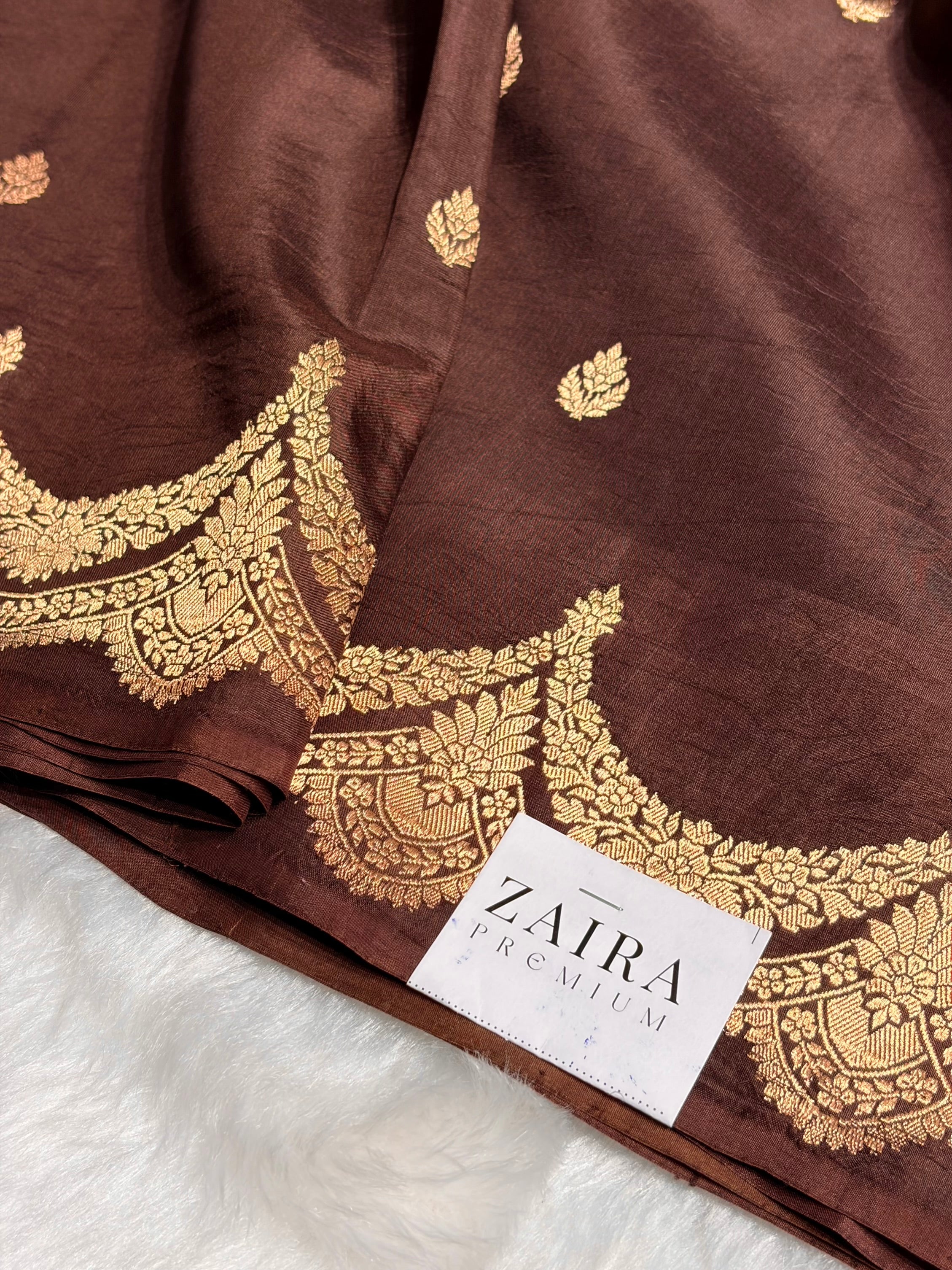 Chocolate Shades Boota Handwoven Pure Katan Raw Mango Silk RM-19