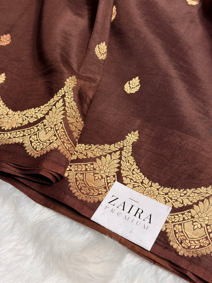 Chocolate Shades Boota Handwoven Pure Katan Raw Mango Silk RM-19