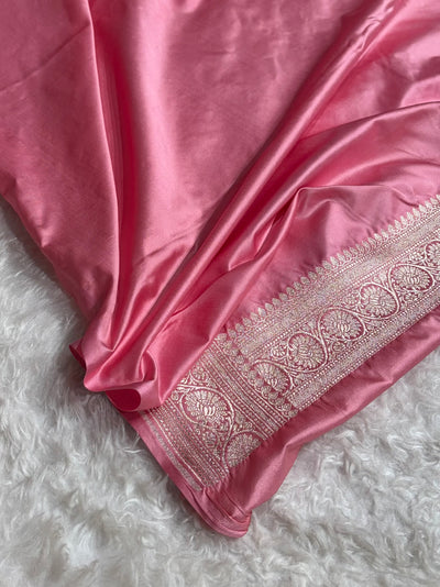 Banarasi Contrast Rani - Baby Pink Shades Jaal Mashru Silk Saree MCS63