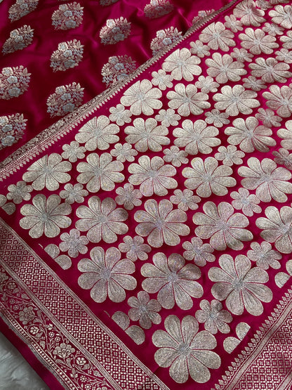 Premium Banarasi Satin Katan Saree With Minakari Boota in Rani Shades SK93