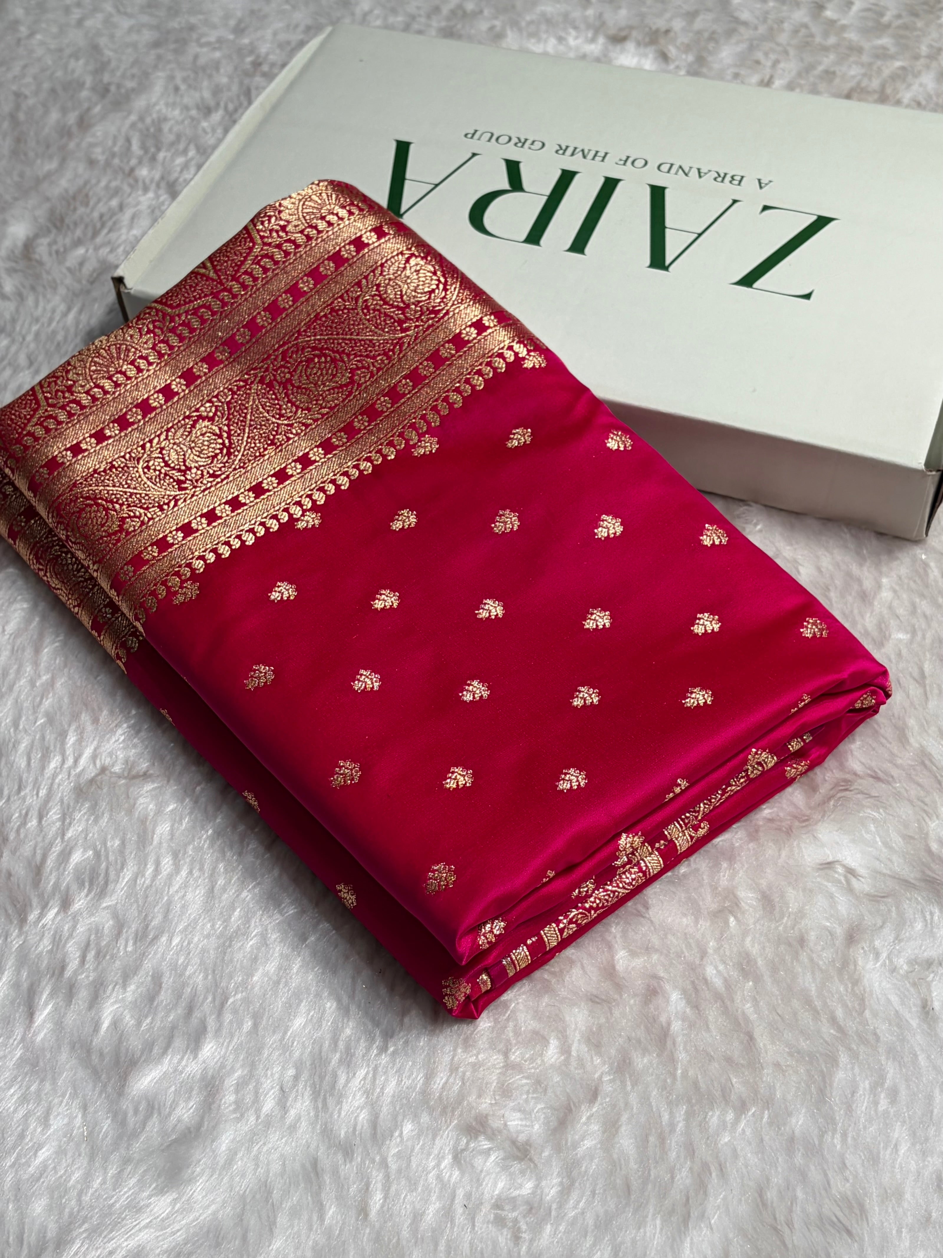 Cross Rani Floral Pattern Satin Katan Silk Saree SK78