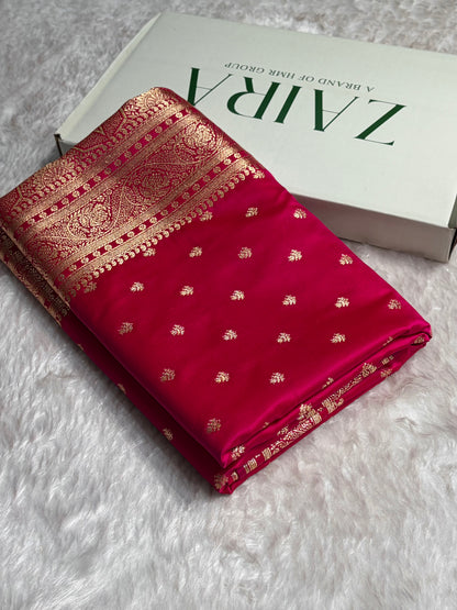 Cross Rani Floral Pattern Satin Katan Silk Saree SK78