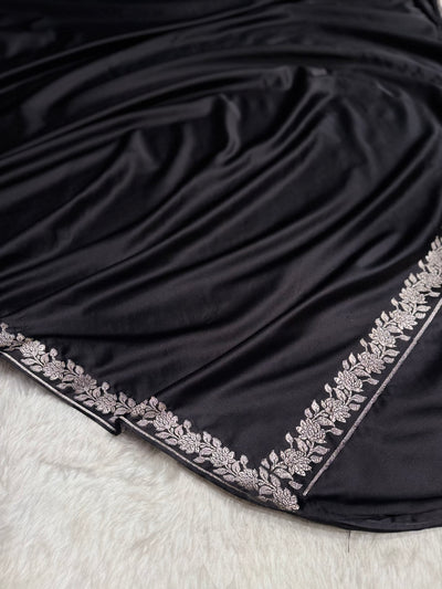 Black With Floral Border Mashru Silk Saree MCS80