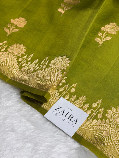 Mehendi Shades Boota Handwoven Pure Paper Silk RM-16