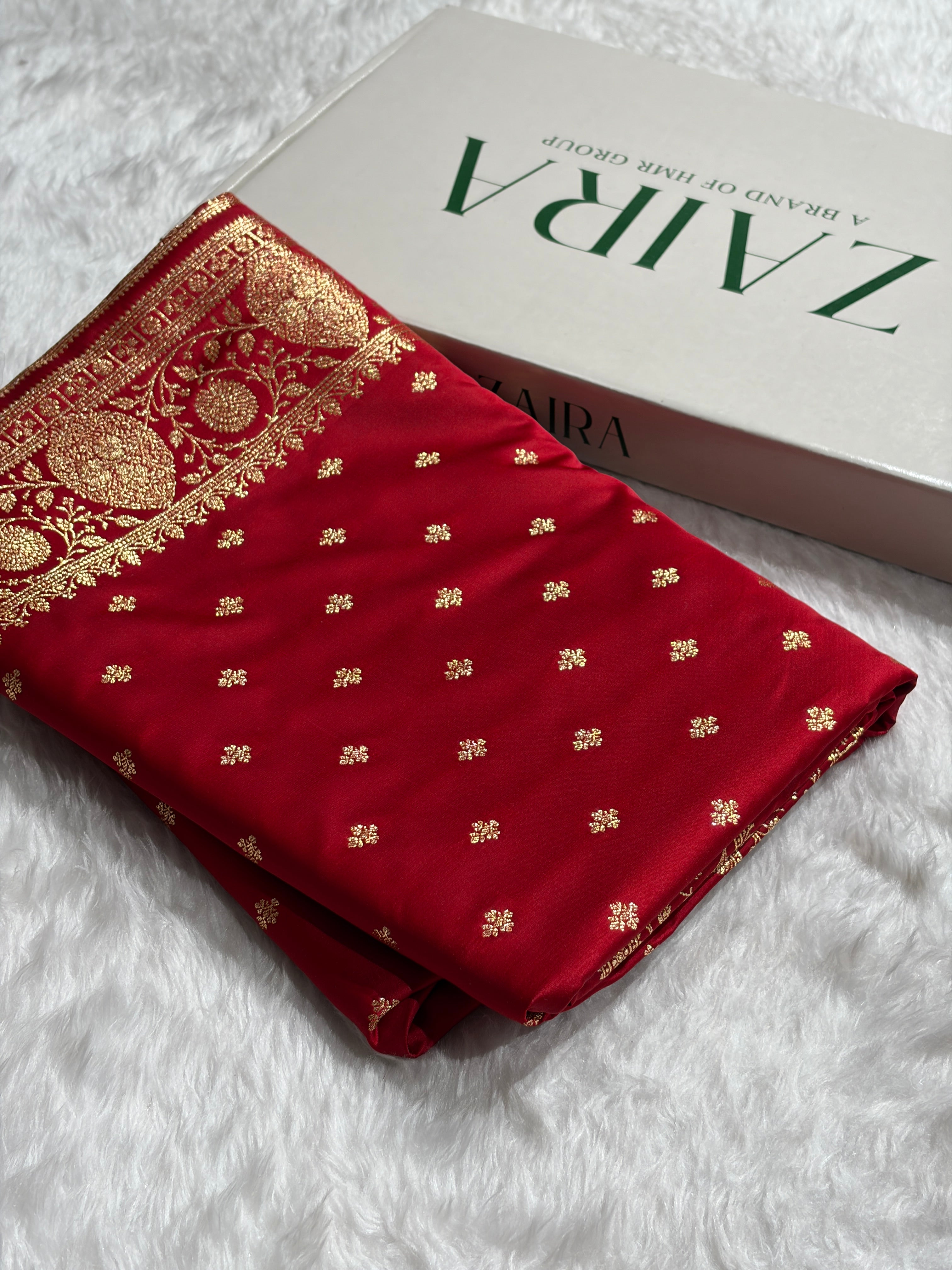 Banarasi Satin Katan Saree With Boota in Dark Red Shades SK117