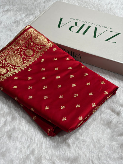 Banarasi Satin Katan Saree With Boota in Dark Red Shades SK117