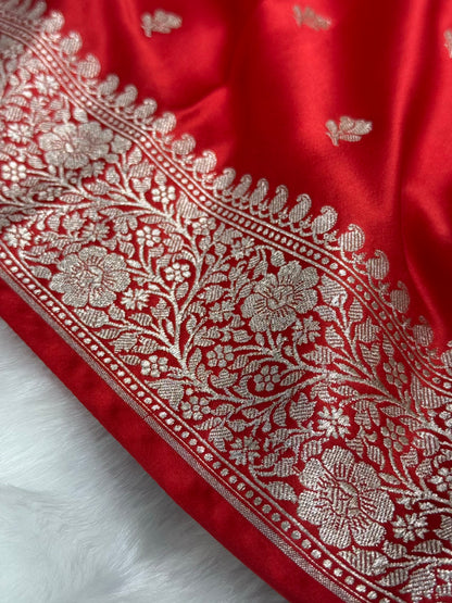 Royal Red Shades floral Booti Mashru Silk Saree