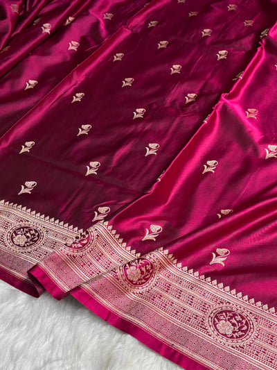 Wine Boota With Floral Border Mashru Silk Saree MSM-96