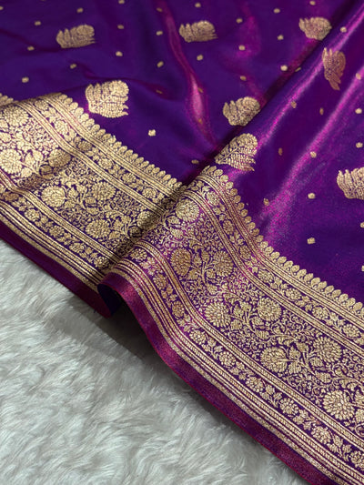 Banarasi Cross Purple Shades Booti Pattern Banarasi Satin Silk Saree SS59