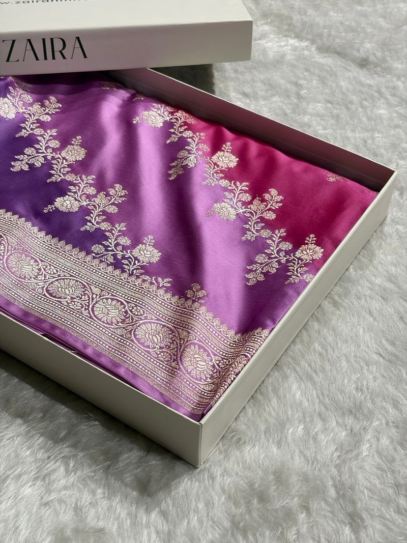 Lavender Rangkat Banarasi Cross Mashru Silk Saree MSRK01