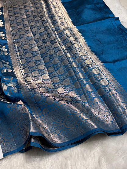 German Blue Shade Minakari Pure Caramel Silk Saree CS-04