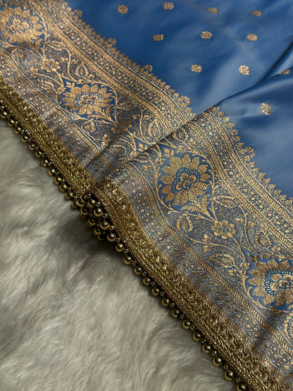 Powder Blue Satin Katan Silk Saree  With Gotta Patti SKGP11