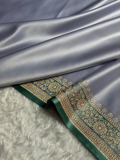 Banarasi Satin Katan Saree in Contrast Light Grey / Sea Green Shades SK131