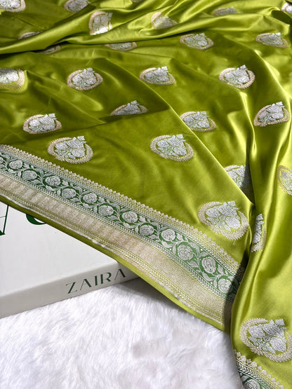Parrot Green Minakari Boota Mashru Silk Saree MS35