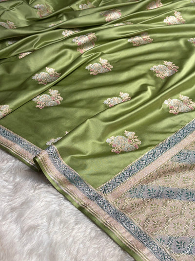 Pista Sona Rupa Minakari Floral Motif Mashru Silk Saree MCS50