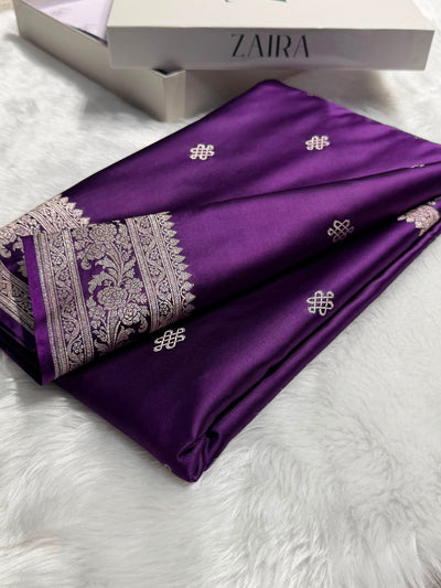 Banarasi Floral Booti Pattern in Purple Shades Floral Mashru Silk Saree MCS101