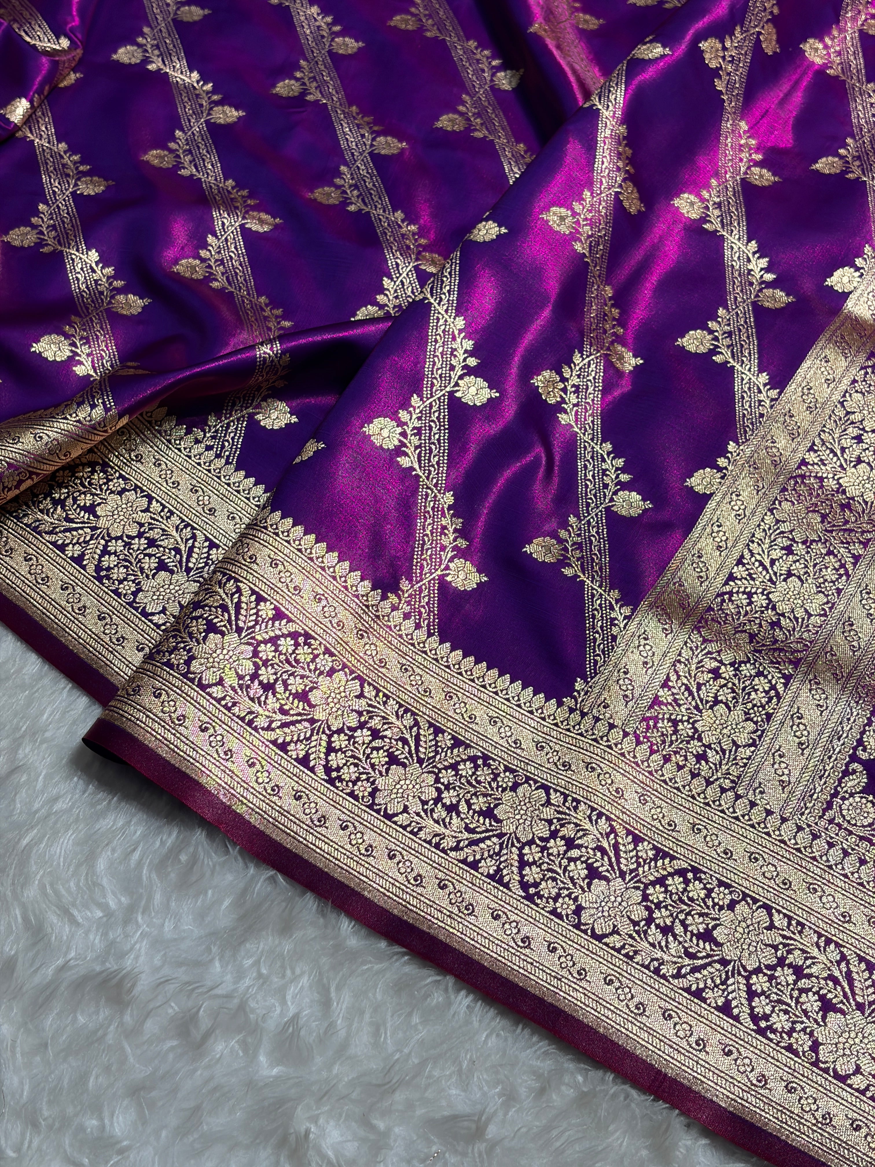 Cross Purple Shades Cross Pattern Banarasi Satin Silk Saree SS50
