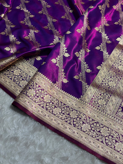 Cross Purple Shades Cross Pattern Banarasi Satin Silk Saree SS50