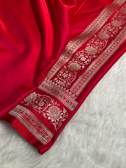 Red Shades Banarasi Cross Pattern Floral Mashru Silk Saree MSM-102