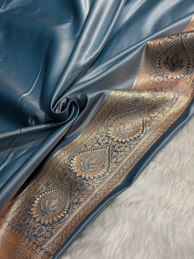 Nile Blue Shades Banarasi booti Katan Silk saree SK10