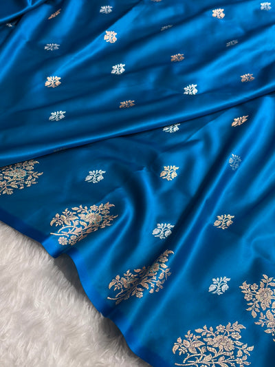 Firozi Shades Banarasi With Floral Border Mashru Silk Saree MSM-126